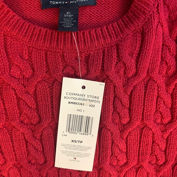 NWT Tommy Hilfiger pink/red/raspberry cotton knit cable sweater xs - Picture 7 of 8